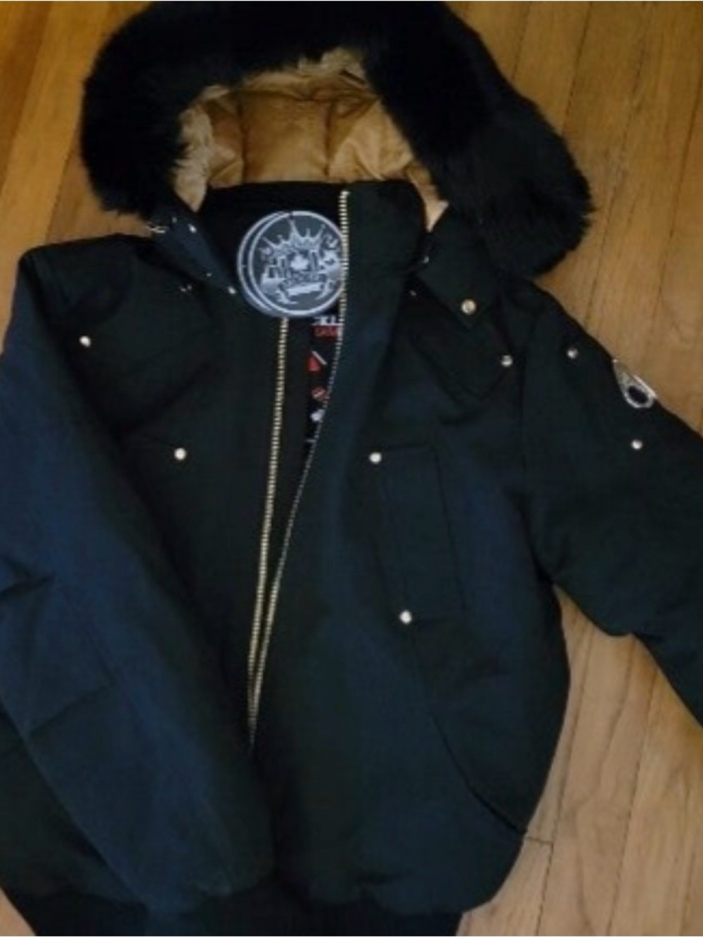 Black Fur-Trim Hooded Women's Coat